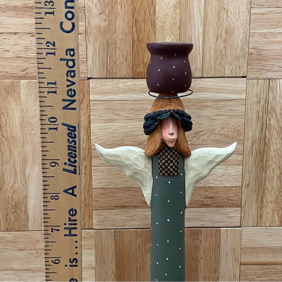 1997 Williraye Studio Folk Art Angel Holiday 12” Candlestick Resin Candle Holder - Picture 7 of 14